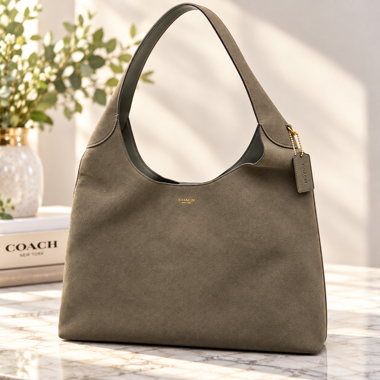 Coach Brooklyn 39 Suede Leather Shoulder Bag Olive  CW636 Outlet Fast Shipping