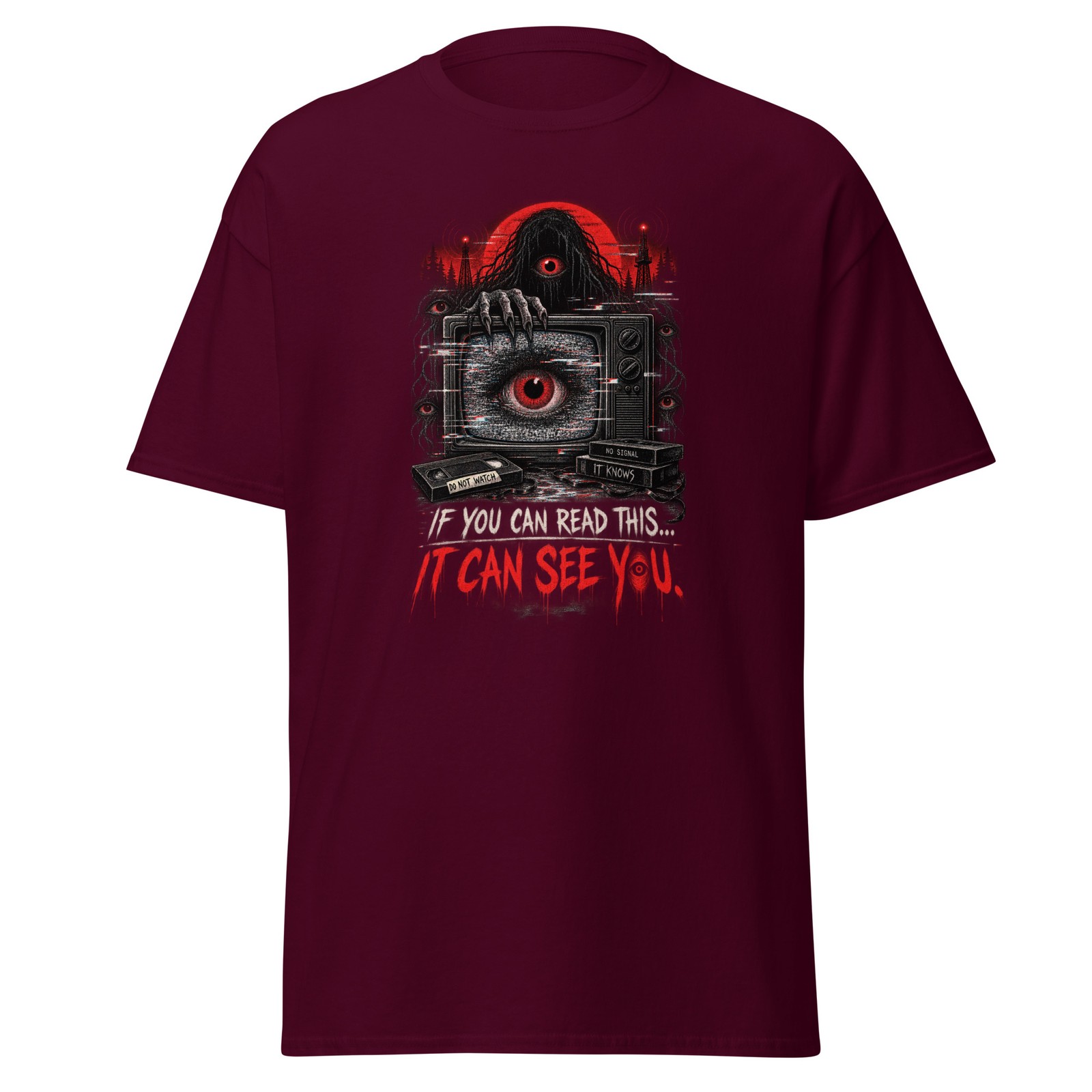 Analog Horror VHS T-Shirt If You Can Read This It Can See You Creepy TV