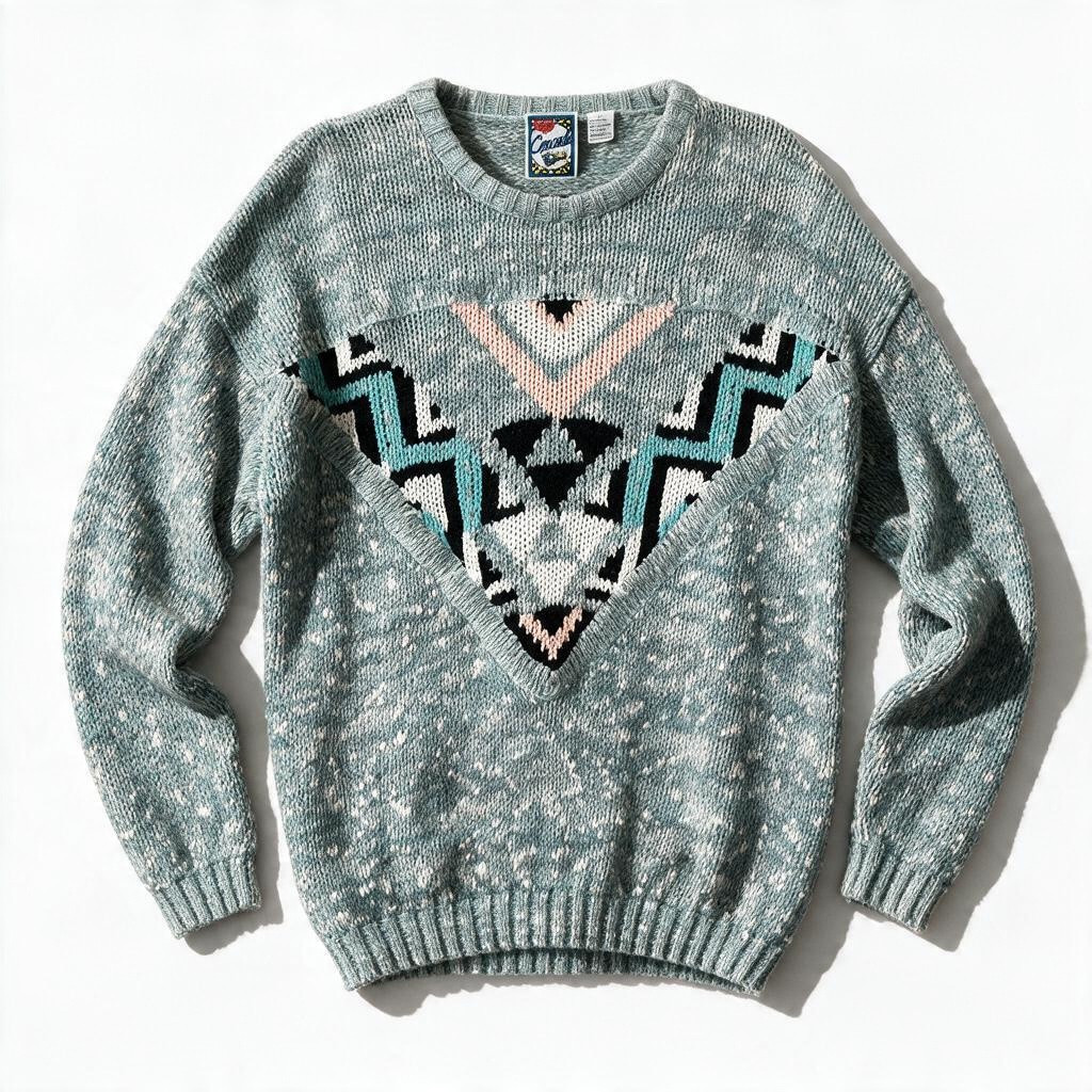 Vintage 1990\'s Concrete Geometric Sweater Mens XL Teal Gray Retro Streetwear Y2K