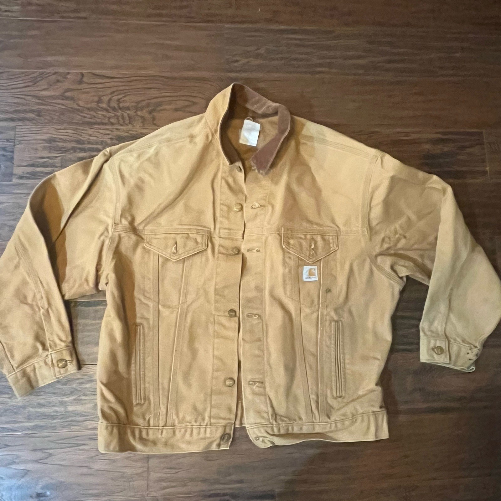Carhartt Detroit Jacket Large Brown Canvas Buttons USA 80s Vtg Not Lined XL