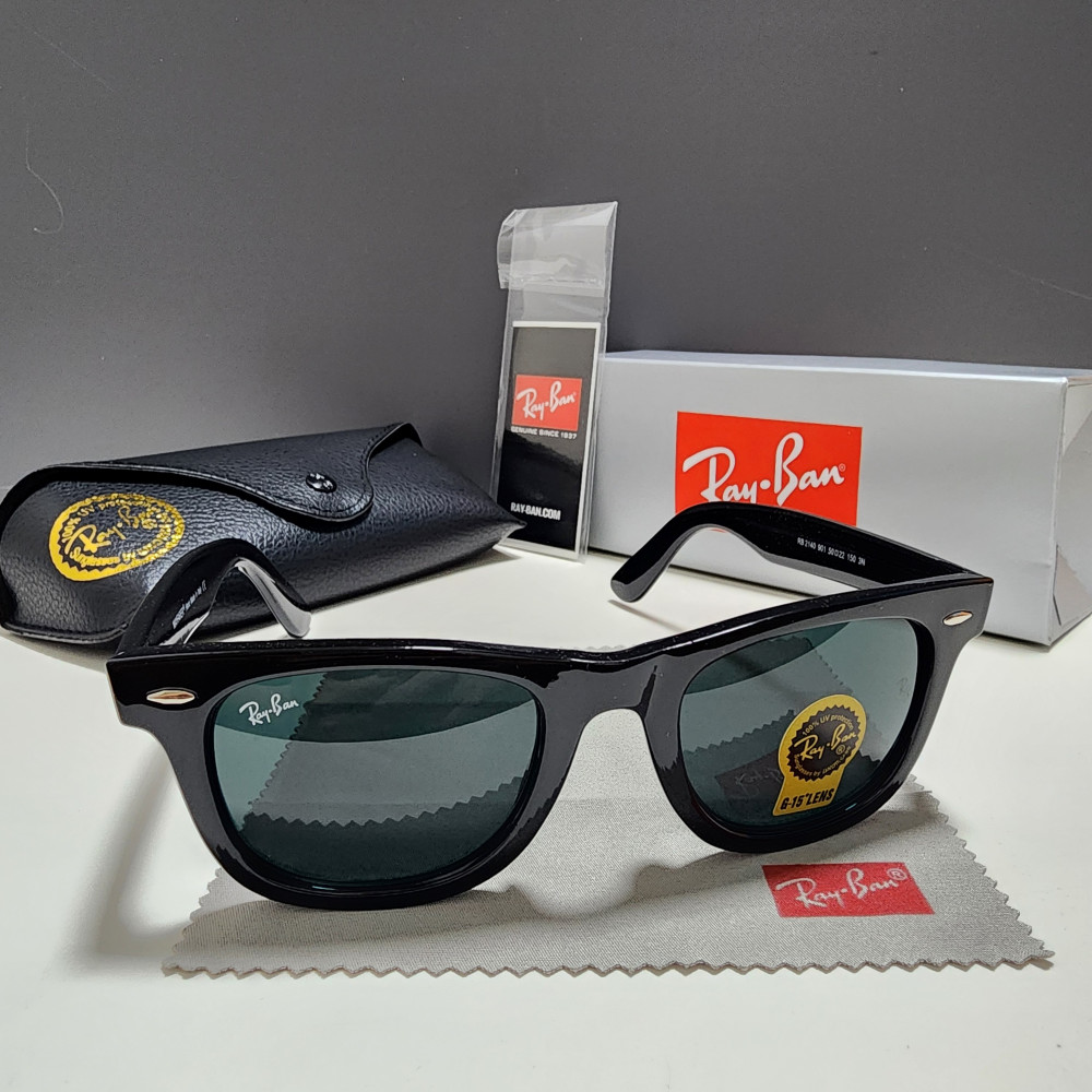 Ray-Ban RB2140 901 Wayfarer Sunglasses Gloss Black Frame Glass Gray Lens 50 mm