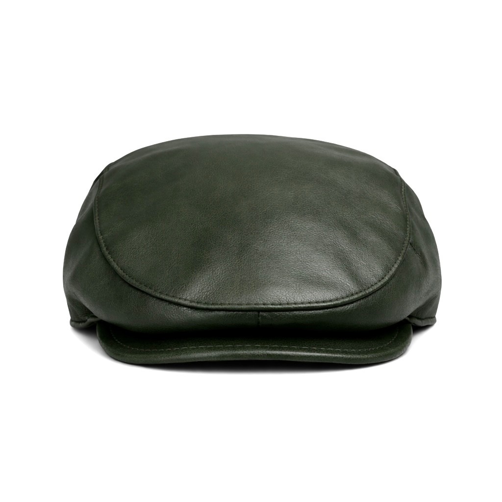 Handmade Real  Leather Flat Cap – Vintage Lambskin Newsboy Hat Military Green