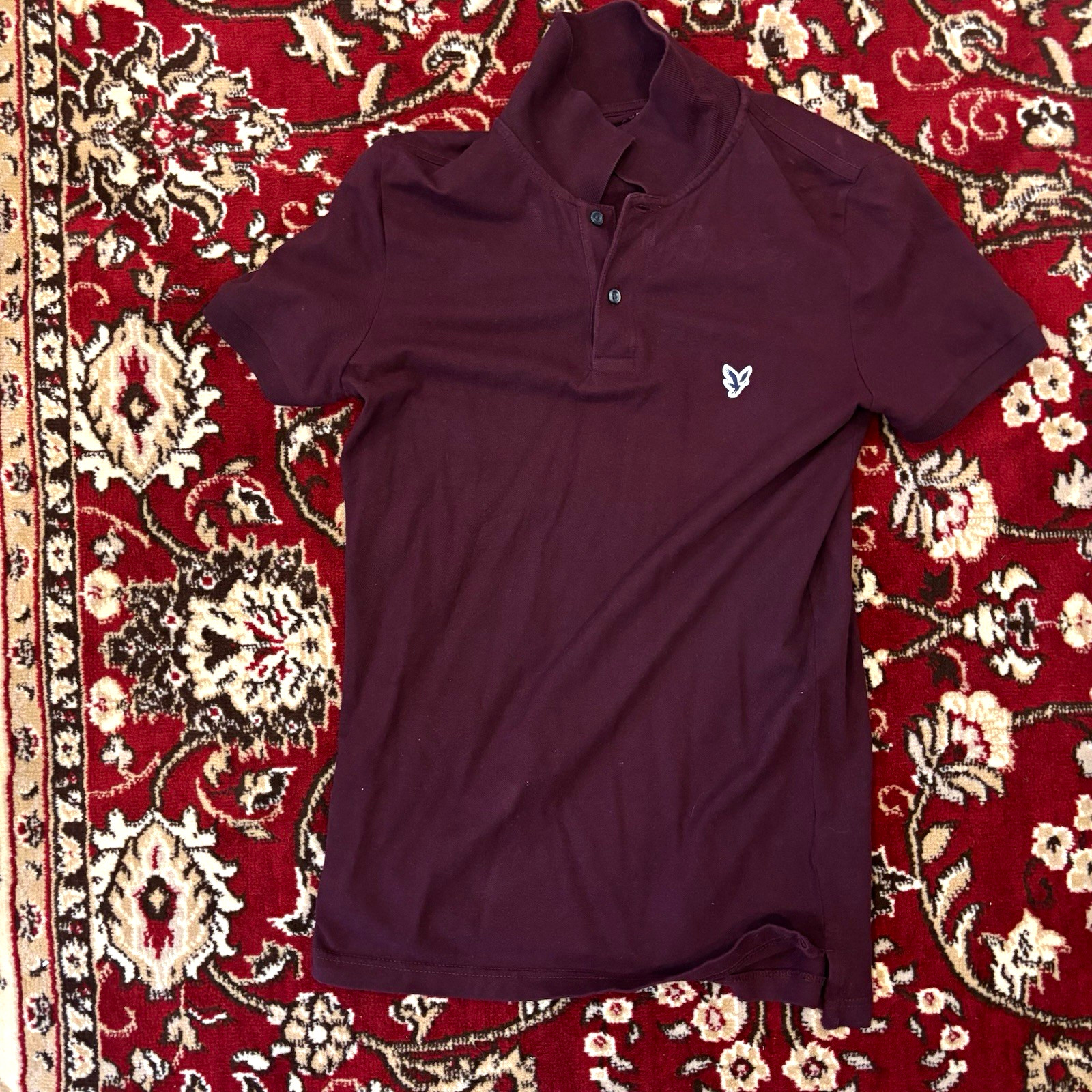 Lyle & Scott Men\'s Burgundy Solid Polo Shirt M Short Sleeve Collared Logo