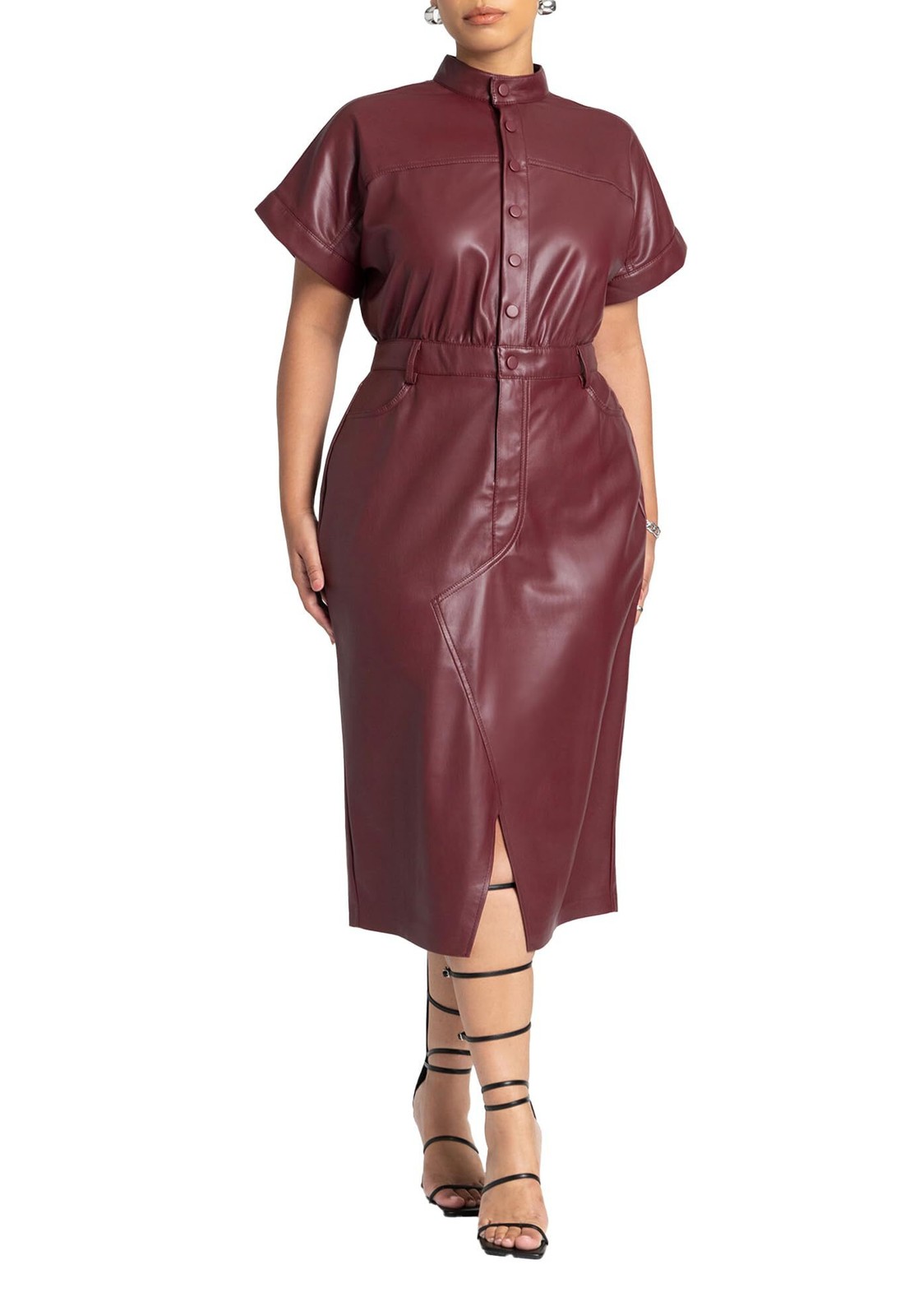 ELOQUII Women\'s Plus Size Faux Leather Midi Dress - 16, Tawny Port