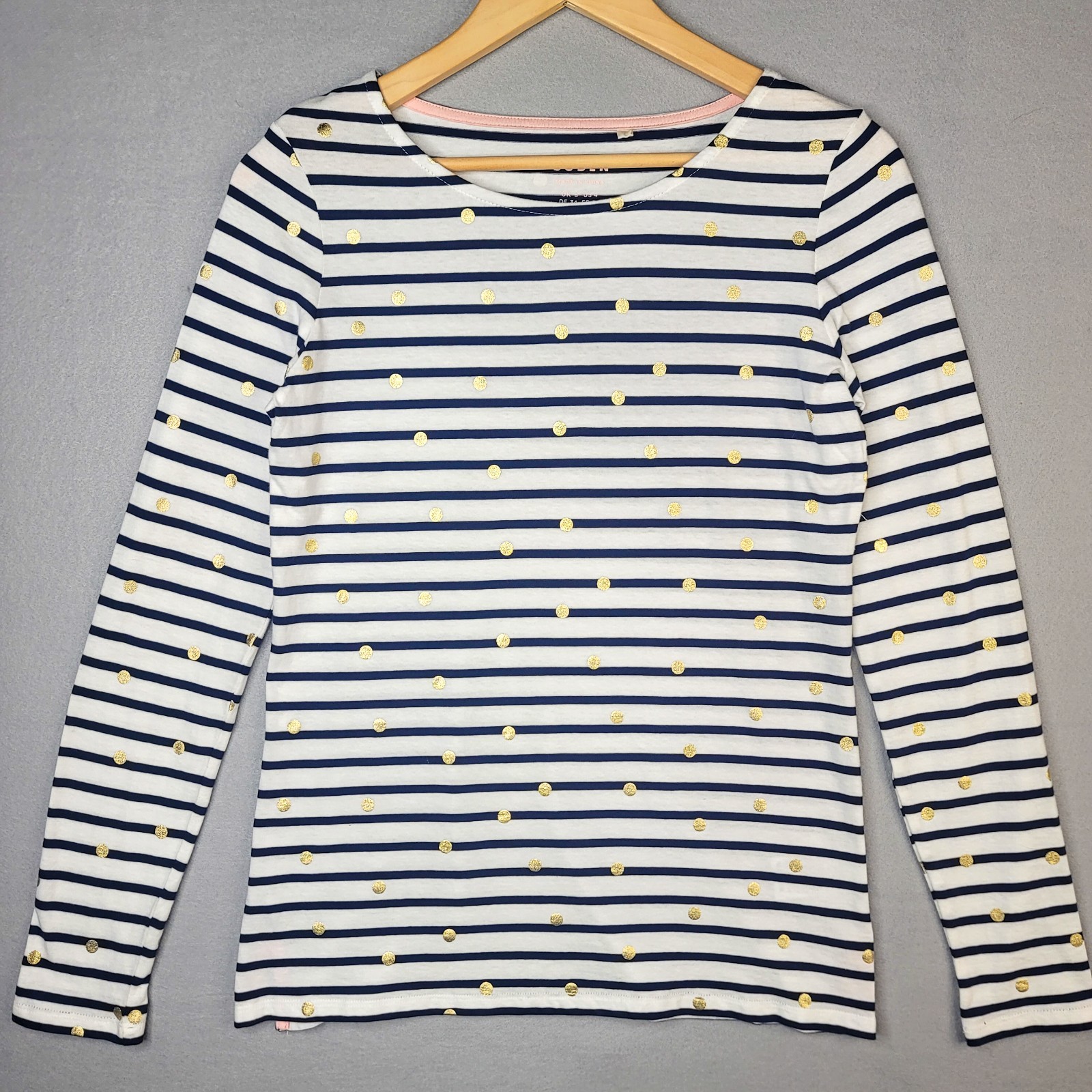 BODEN Breton Top Womens 4 Navy White Striped Cotton Gold Foil Dot Boat Neck