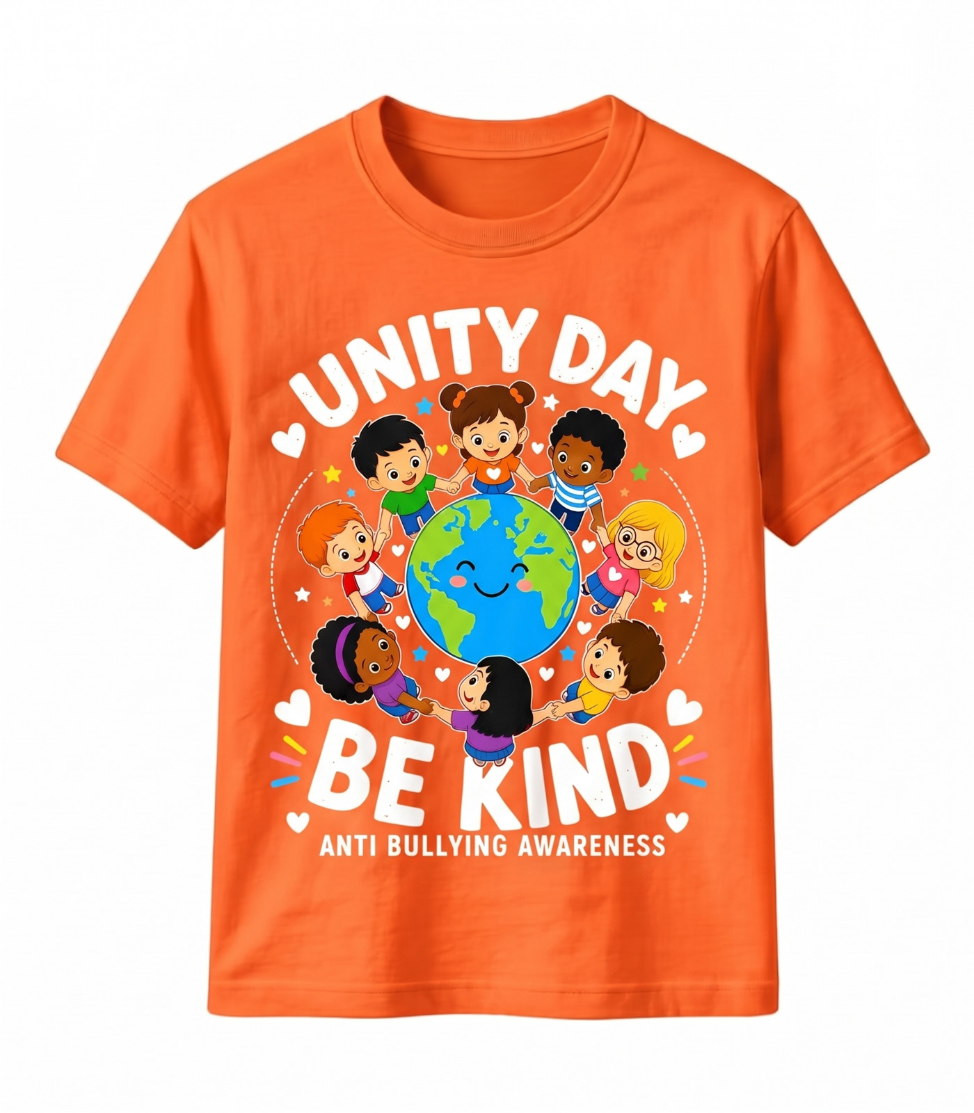 Stop Bullying Orange Awareness Be Kind Earth Inclusion School Graphic T-Shirt