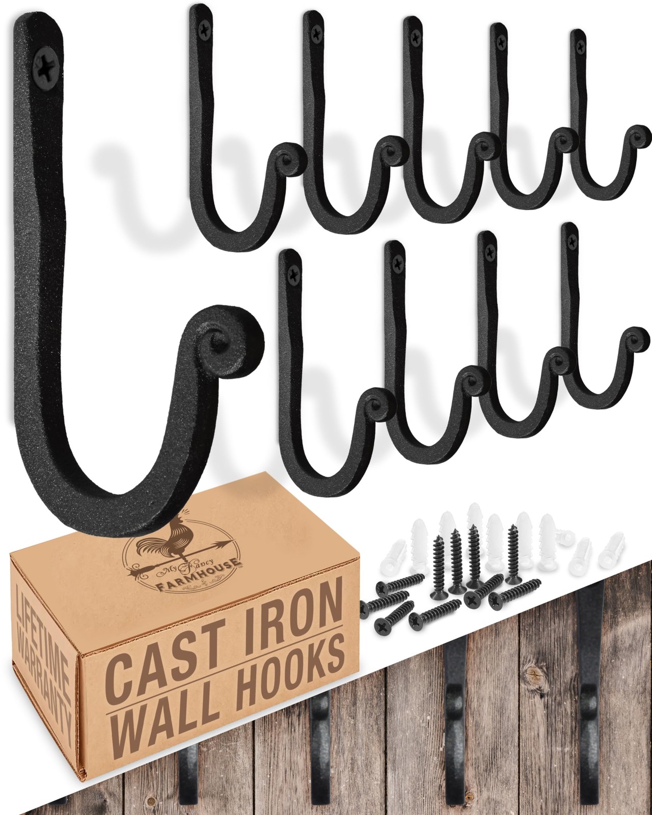 Larger Railroad Spike Cast Iron Hooks (10 Pack) Handmade Blacksmith, Wall Mounte