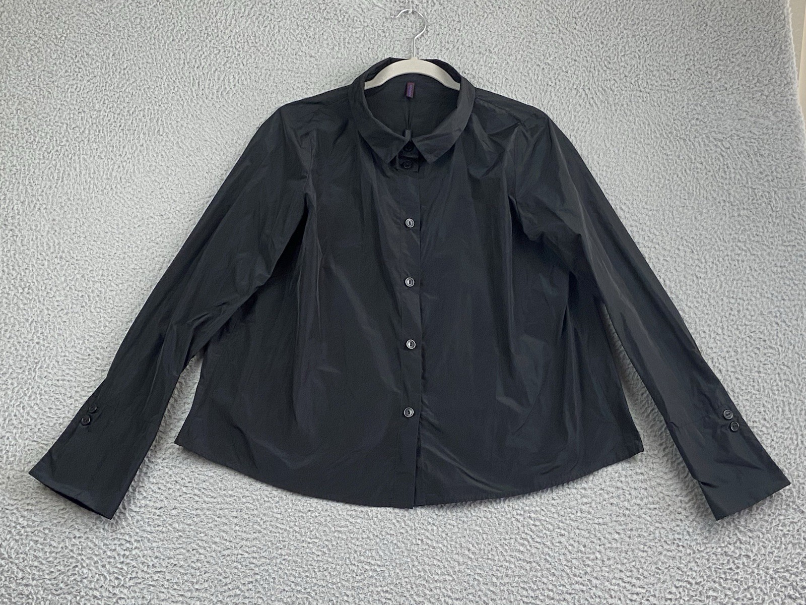 NEW Katharina Hovman $495 Boxy Button Down Shirt Womens Size 4 Black Taffeta