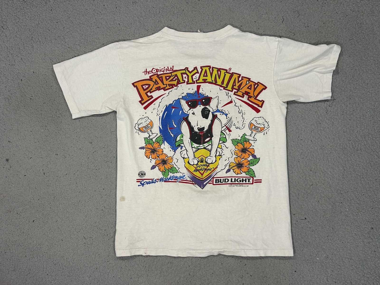 Vintage Spuds Mackenzie Bud Light Shirt Mens Medium White Party Animal 1987 80s