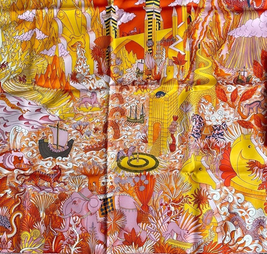 HERMES Carre 90 Cosmographia Universalis Silk Scarf Shawl Multicolor w/ Box Rare