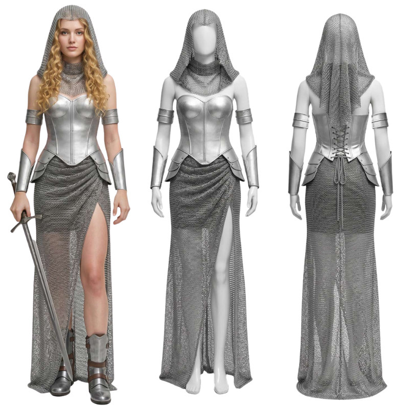 Medieval Female Cosplay Knight Skirt Top Headband Bracelet Halloween Fancy Dress