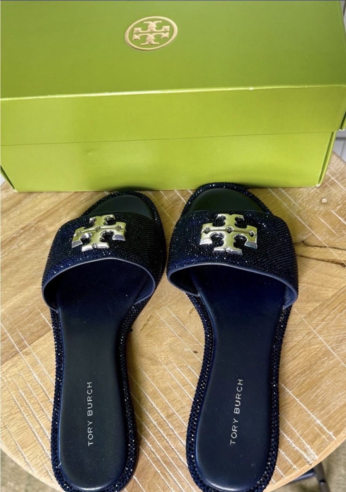 Brand New Tory Burch Everly Navy Crystal Slides - Size 6