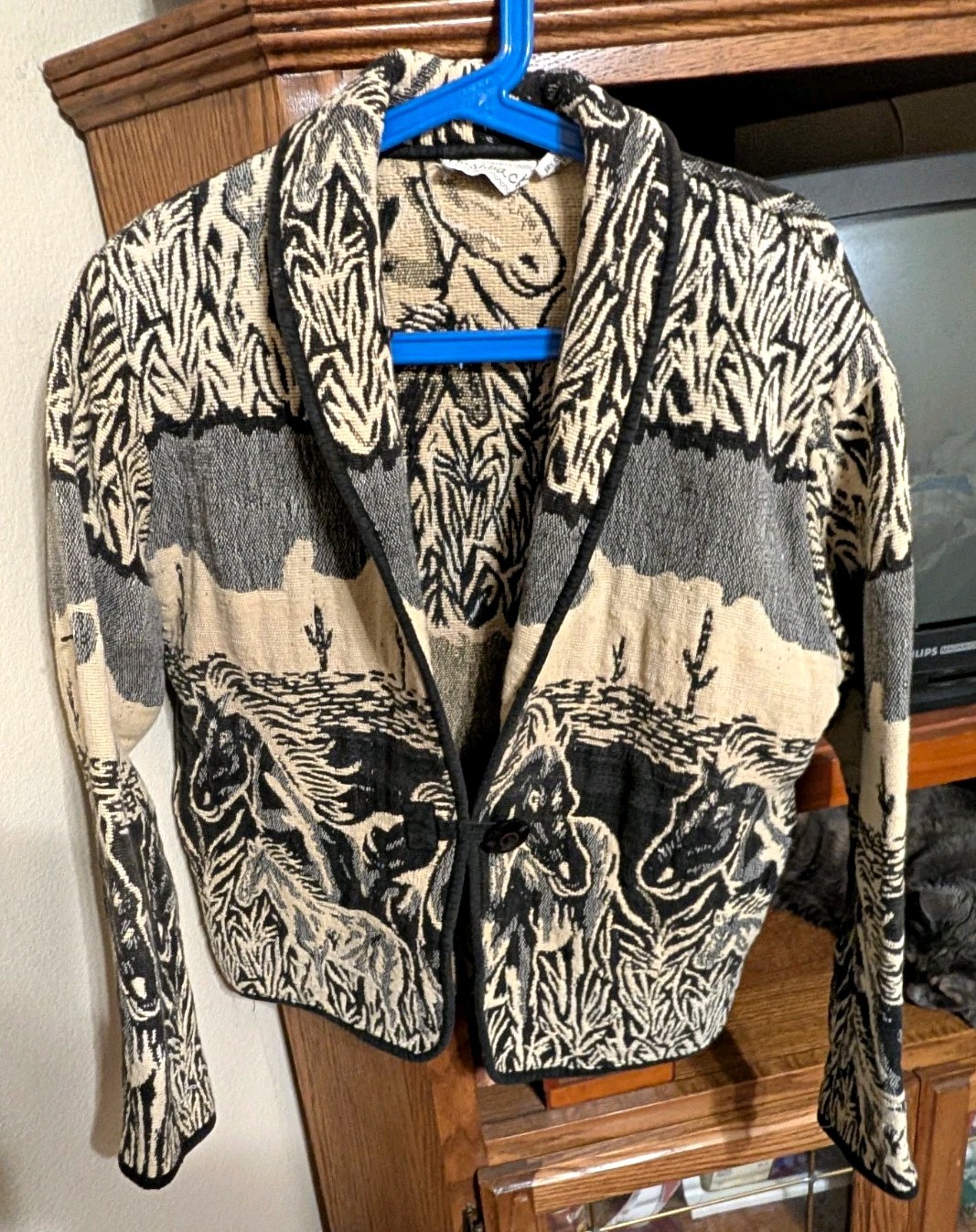 Vintage Flashback Southwestern Horse Tapestry Blanket Jacket Desert Cactus Sz M