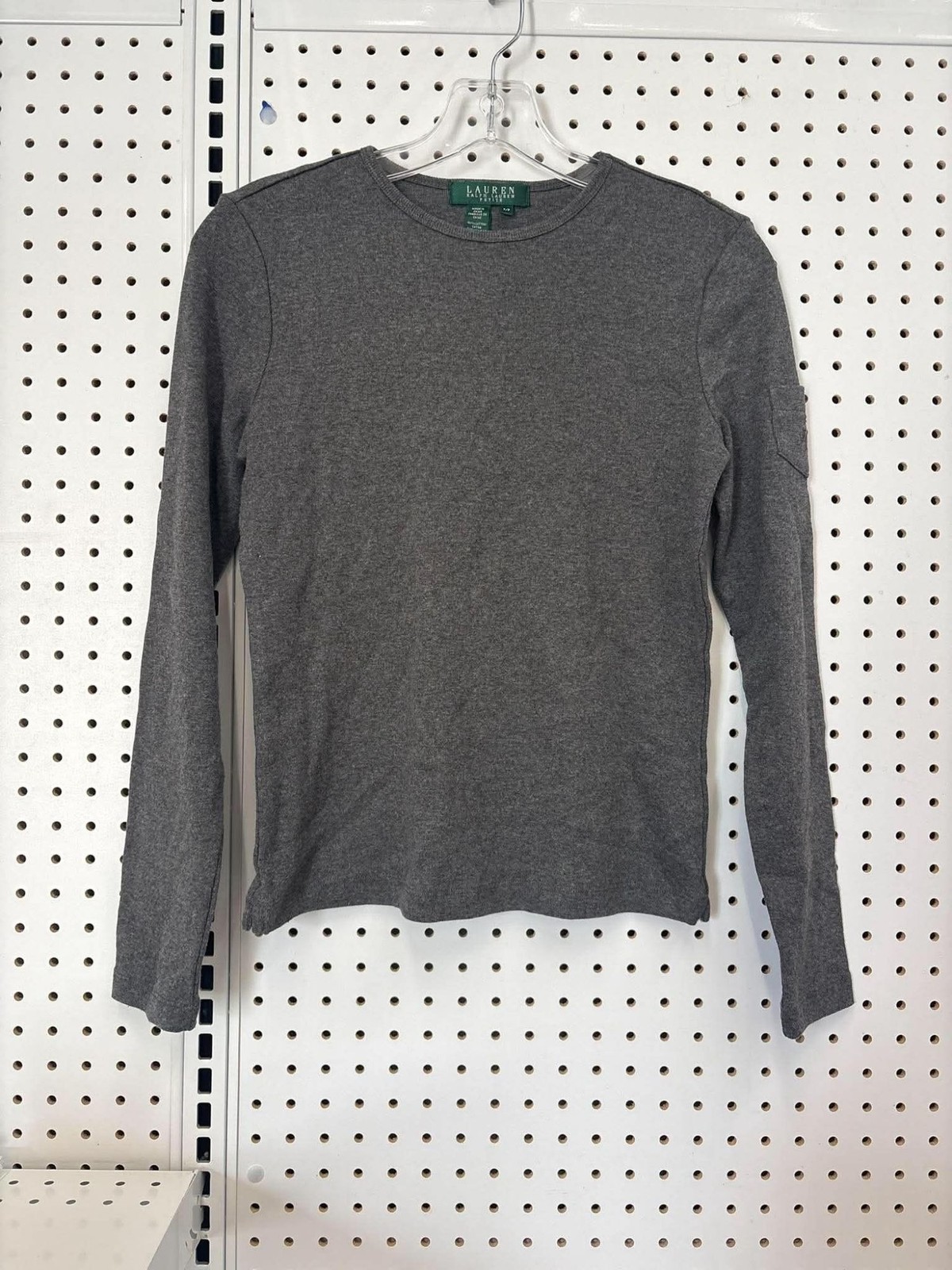 Lauren Ralph Lauren Petite Womens Gray Long-Sleeve Cotton Knit Top P/TP New With