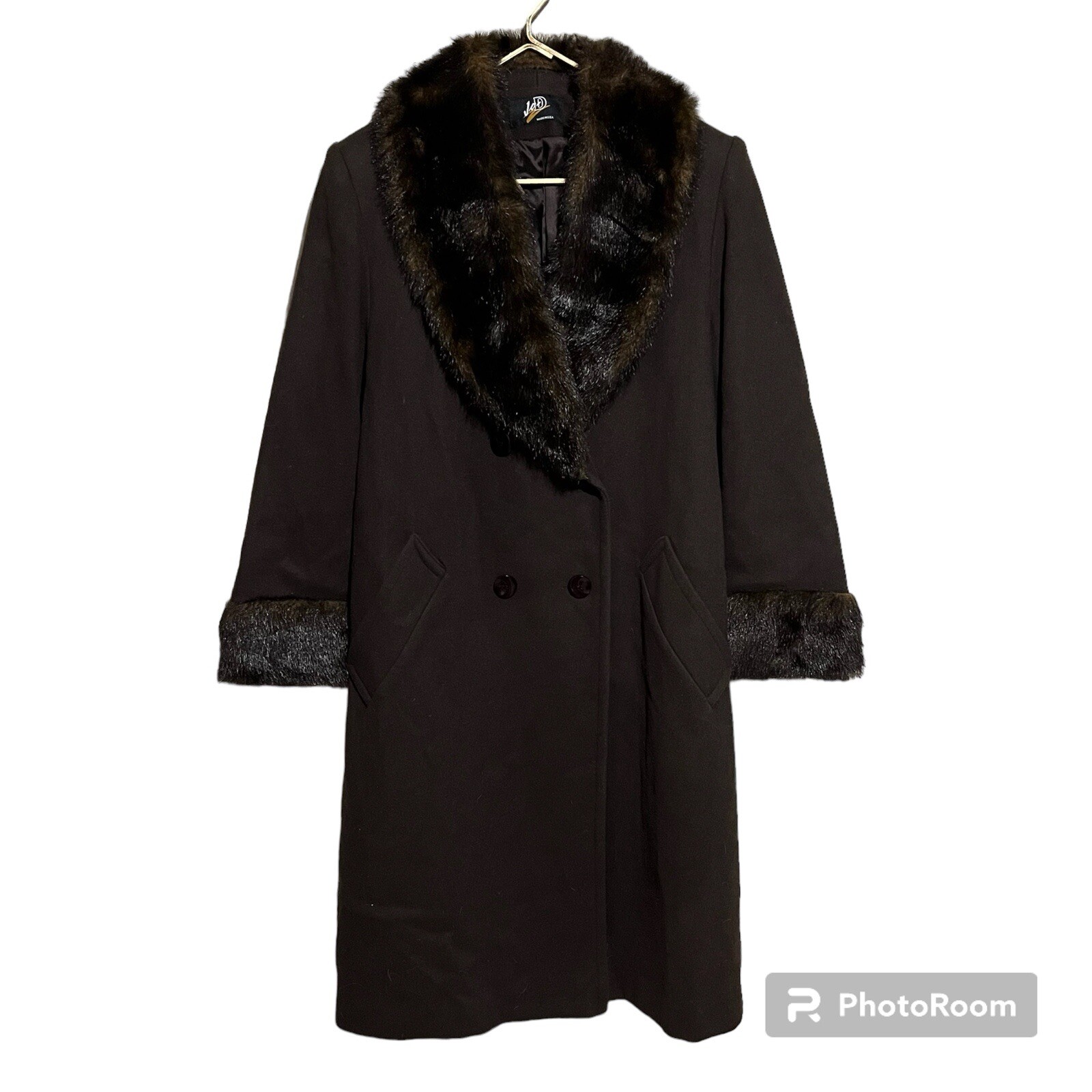 Vtg Jo-D Brown Wool Long Coat Faux Fur Collar Women’s Size Medium M