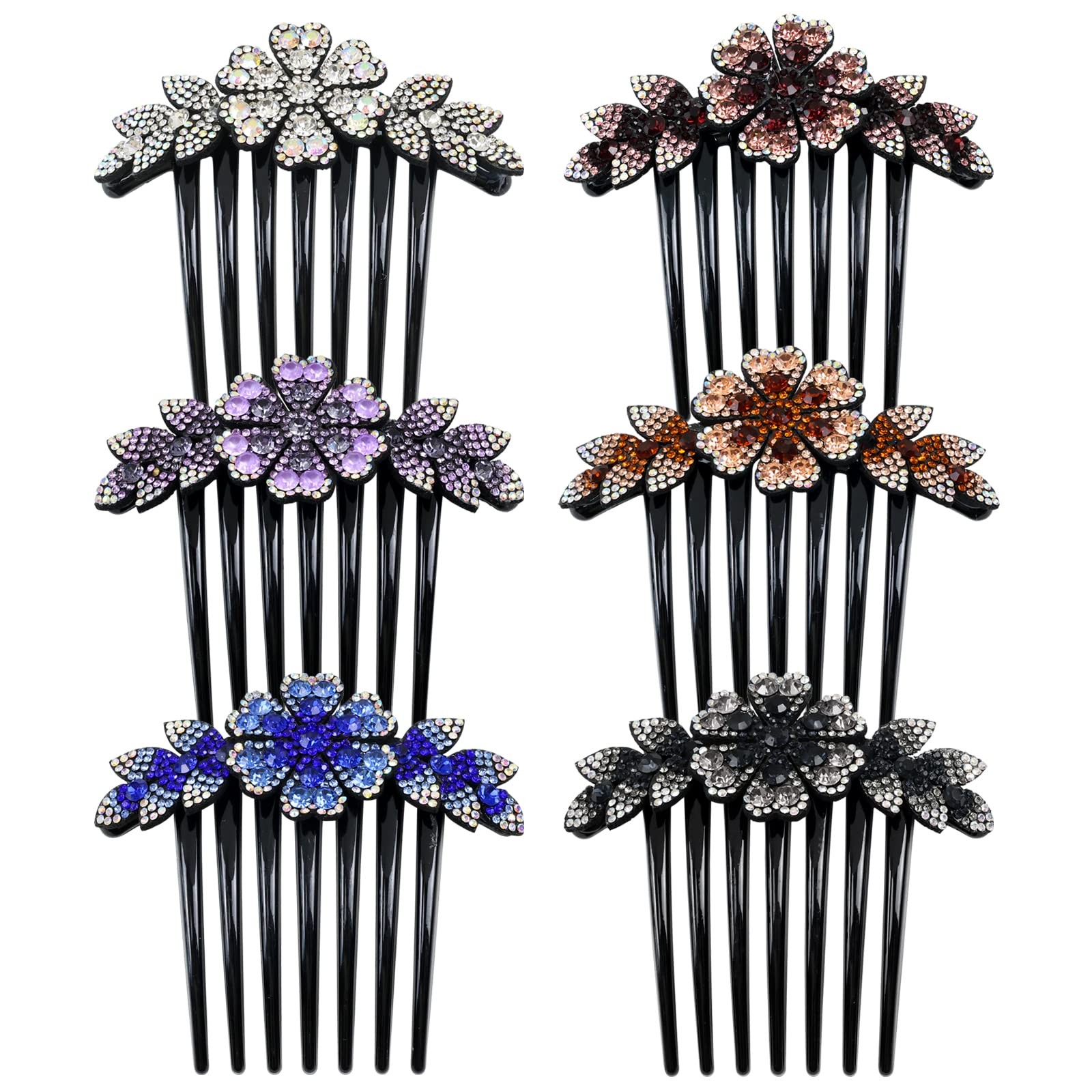 6 Pack Luxury Sparkly Glitter Flower Leaf Rhinestone Black Plastic Ha...