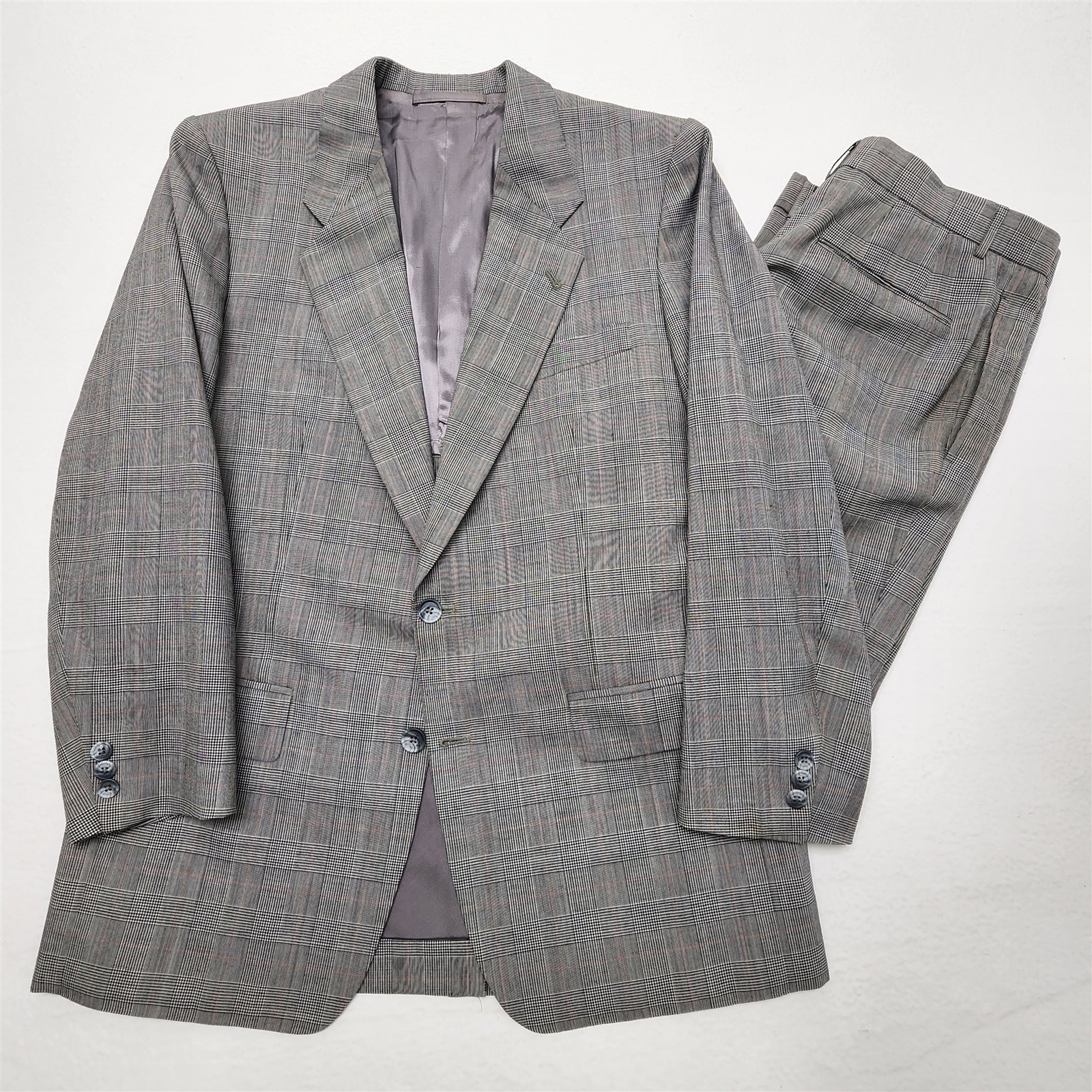 Vtg Bespoke 42S 34x30 Gray Glen Check Super 120\'s & Cashmere 2Btn 2Pc Mens Suit