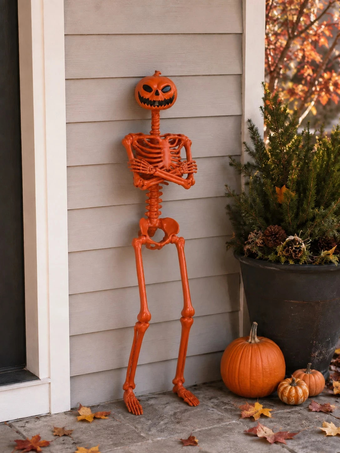1pc 40cm Or 98cm Orange Pumpkin Head Skeleton Decoration