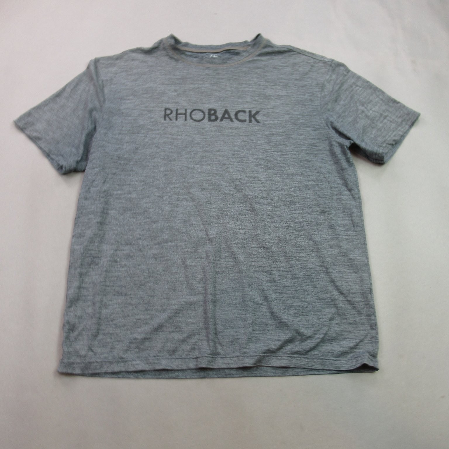 RHOBACK Men\'s Large L Activewear T-Shirt Gray Heather Performance Crew Neck Top