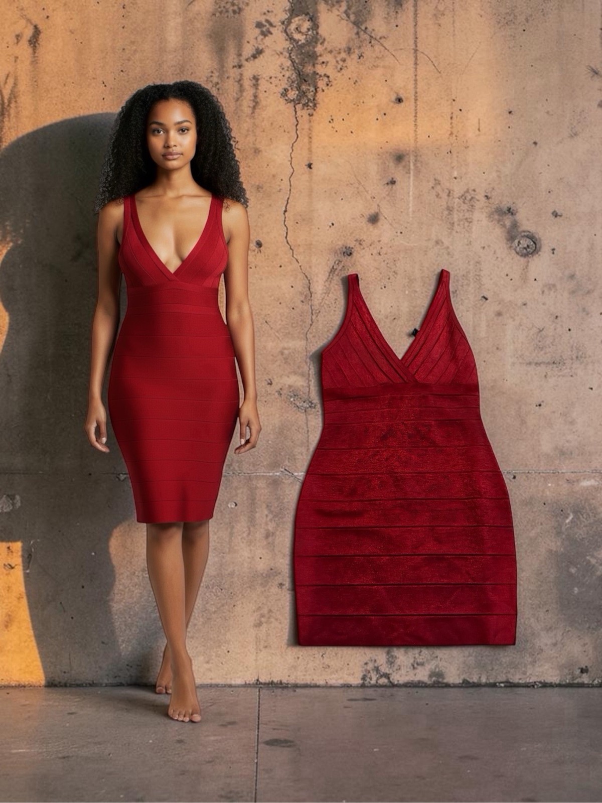 Guess by Marciano Women’s Metallic Red Bodycon Bandage Dress Size Large Holiday