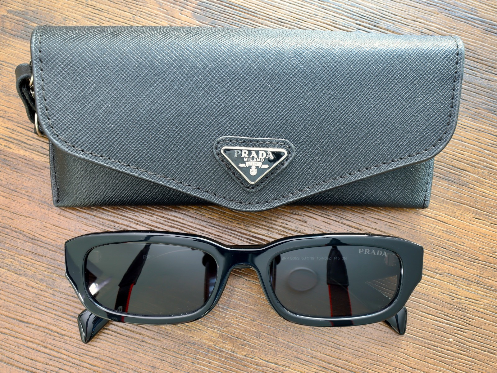 Prada PR B06 53mm Rectangle Sunglasses in Black and Gray Lens
