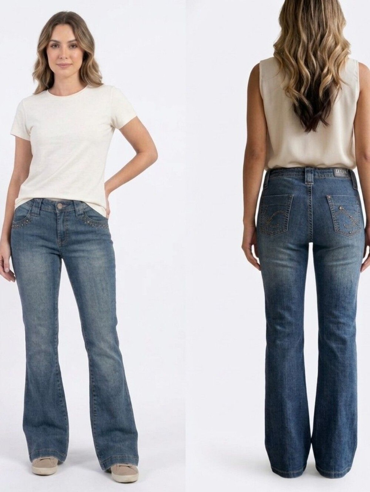Zaeta Vintage Y2K Studded Embroidered Flare Jeans Medium Wash Sz 2/4