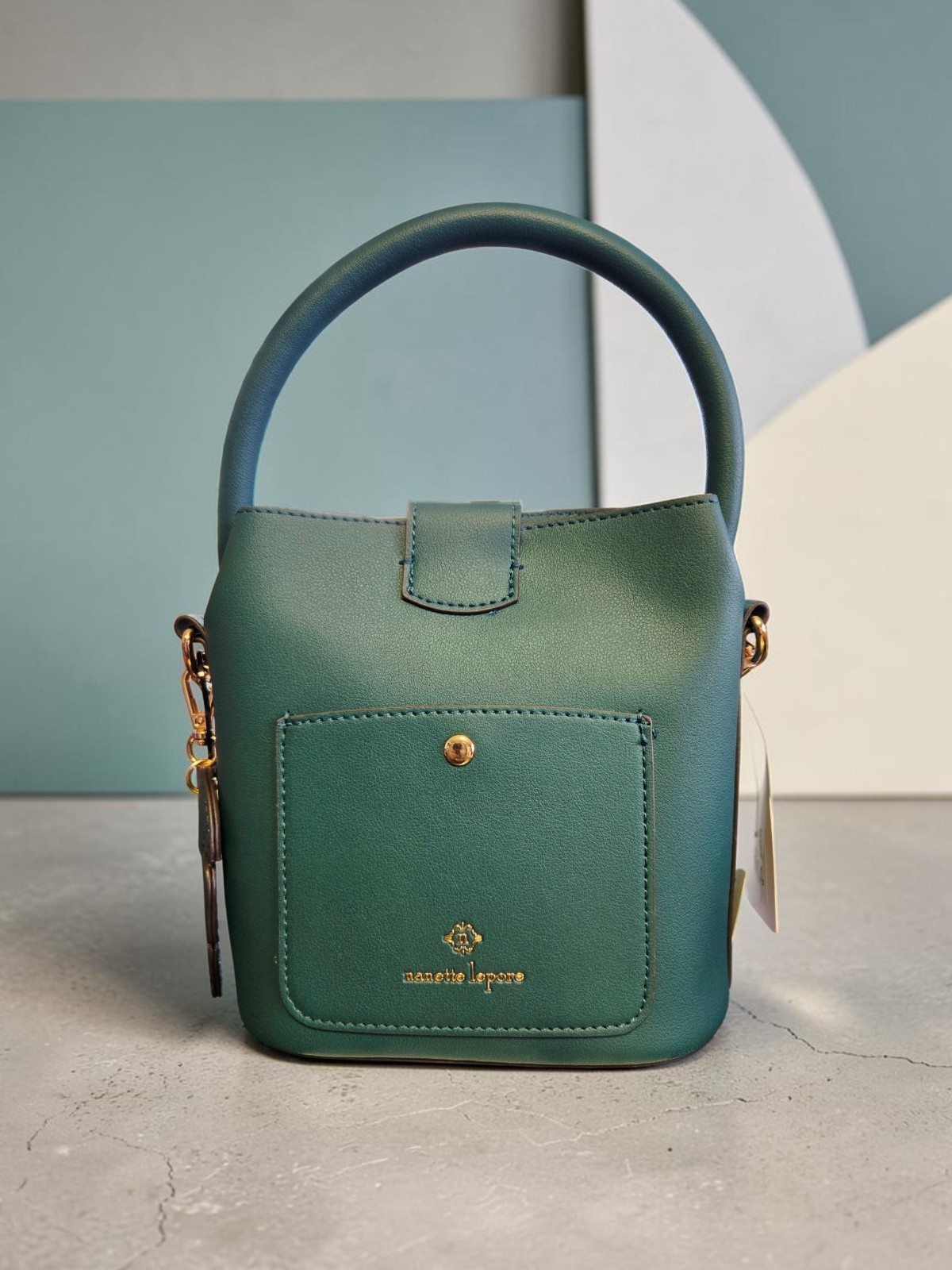NEW Nanette Lepore Isabela Mediterranean Convertible Bucket Bag Purse Green NWT