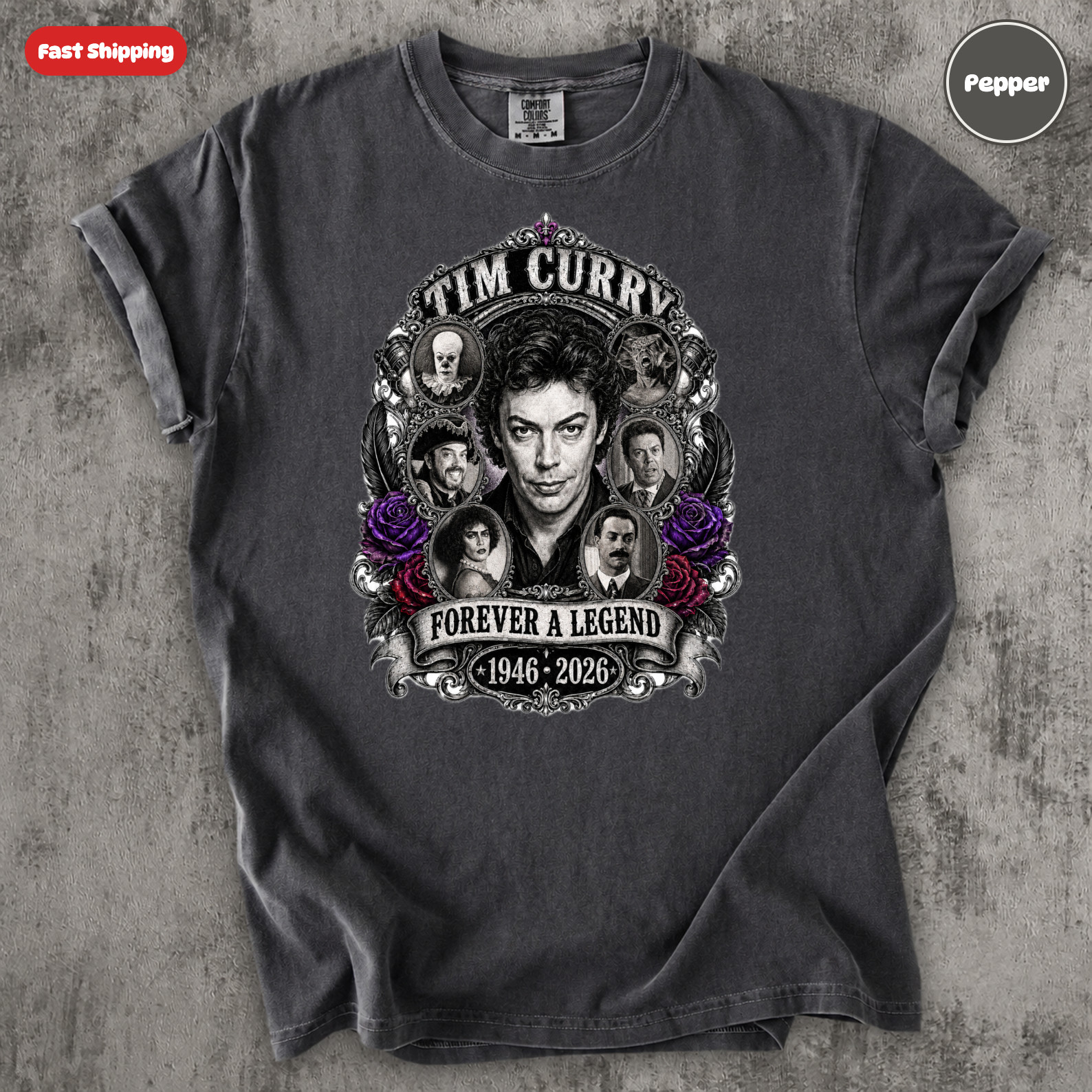 Tim Curry Memorial portrait T-shirt | Forever a Legend 1946-2026