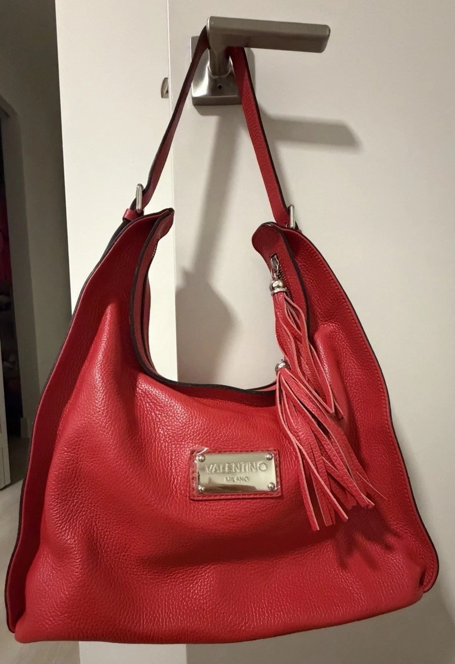 NEW Valentino Handbags by Mario Valentino Red Leather Shoulder Hobo Bag Italy