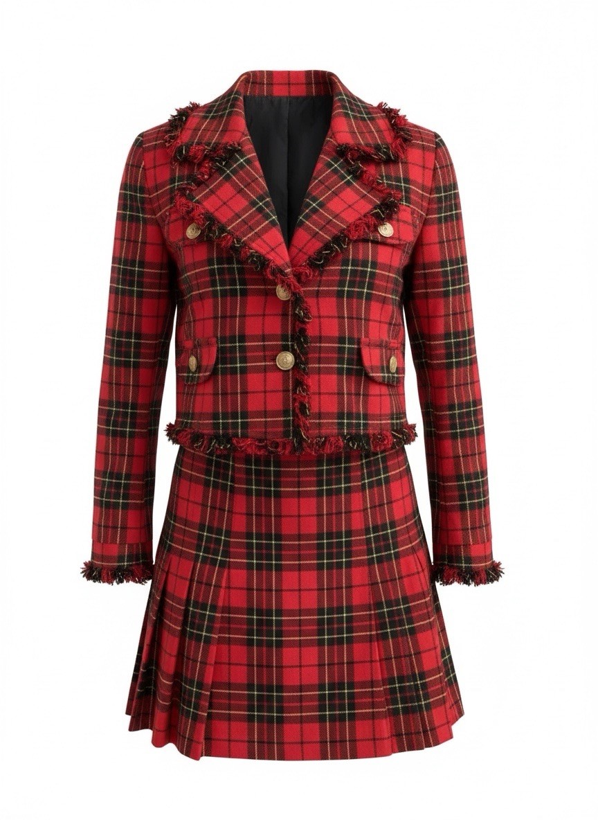 MOSCHINO, RARE , tartan Skirt Suit, 90s /Y2K, Italian Size 44 ,  LUX