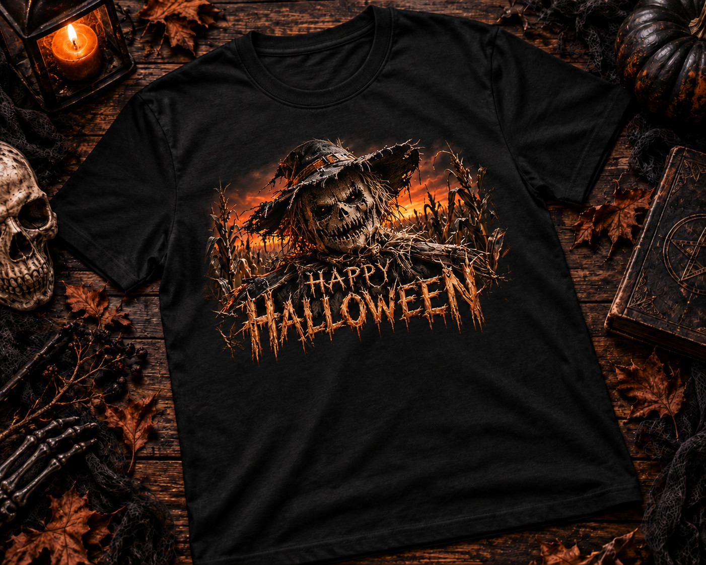Happy Halloween Scarecrow Cornfield T-Shirt Creepy Halloween