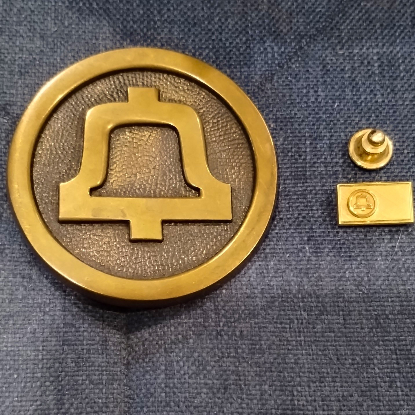 Vintage 1978 Solid Brass AT&T Belt Buckle w/Lapel Pin  Made USA