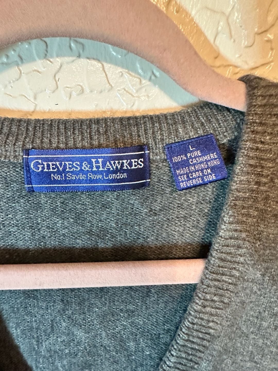 Gieves & Hawkes V-Neck Sweater Vest Size L Gray 100% Cashmere