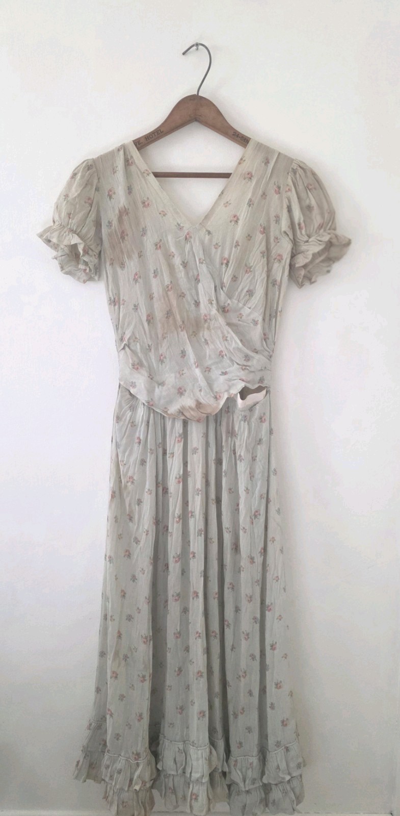 Antique 1910s Titanic Era Floral Cotton Dress Garden Gown