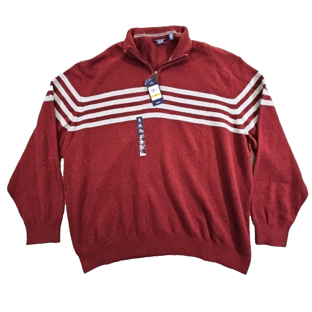 Izod Sweater Men\'s 4X Big & Tall Red & Grey 1/4 Zip Long Sleeve NWT Quiet Luxury