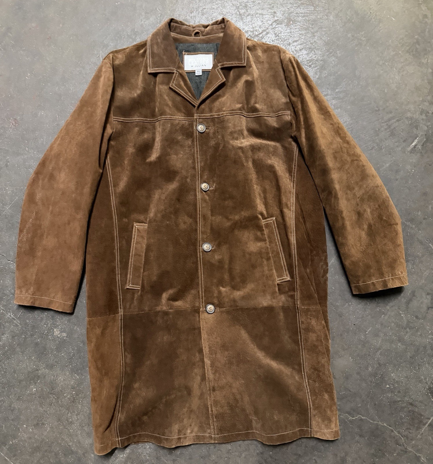 Vintage Wilson’s Leather M Julian Brown Suede Leather Duster Trench Coat XL 