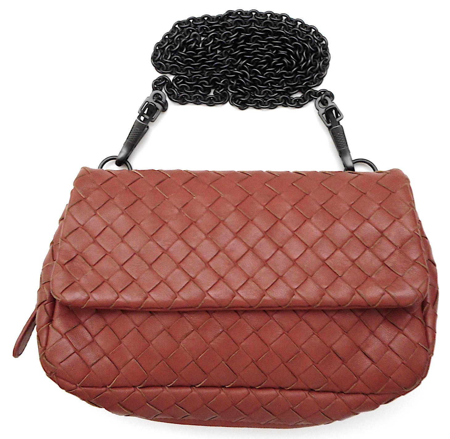 BOTTEGA VENETA Intrecciato Brown Crossbody Removable Chain Strap Purse