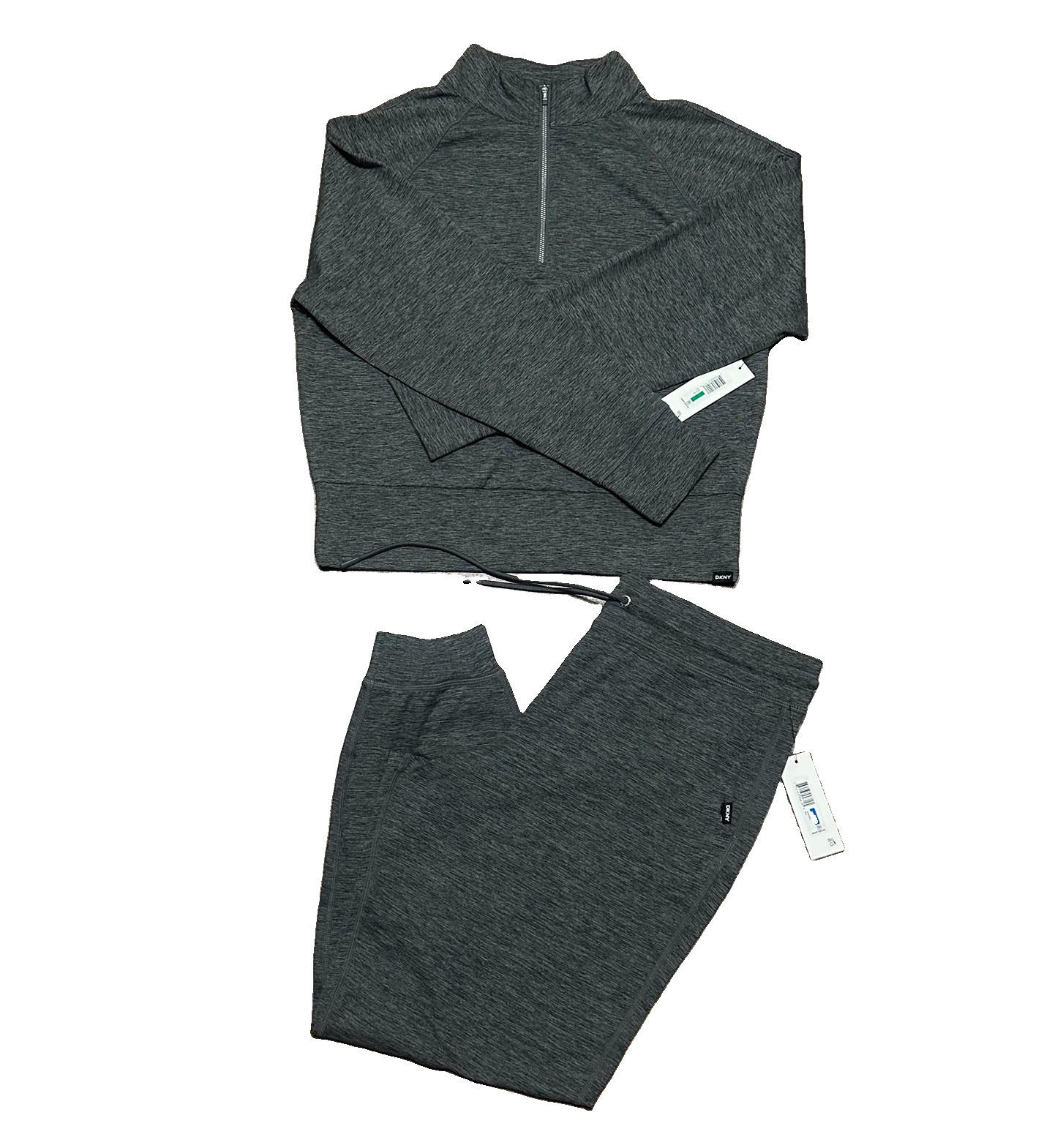 NWT DKNY Women\'s 2-Piece Tracksuit Set Charcoal Gray Half-Zip & Joggers⁠ Large