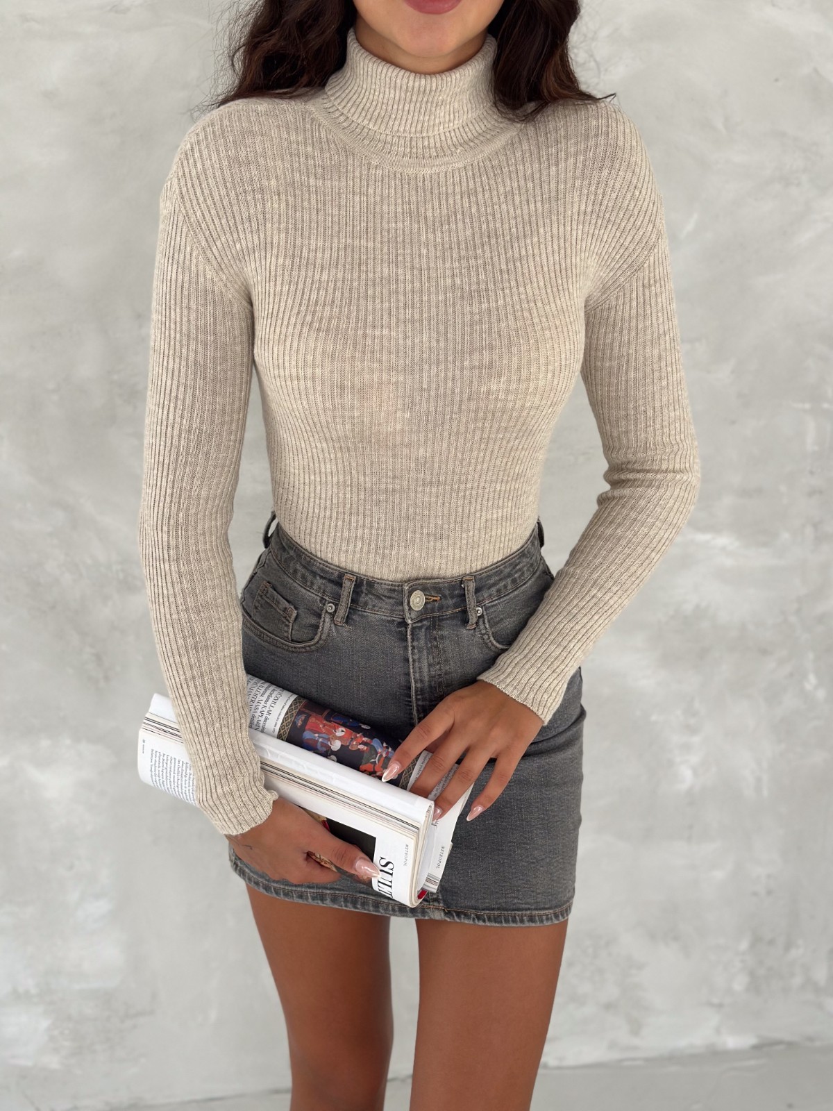 VAV Women's Turtleneck Knit Top 10 Colors Turtleneck Basic Body Ribbed Top
