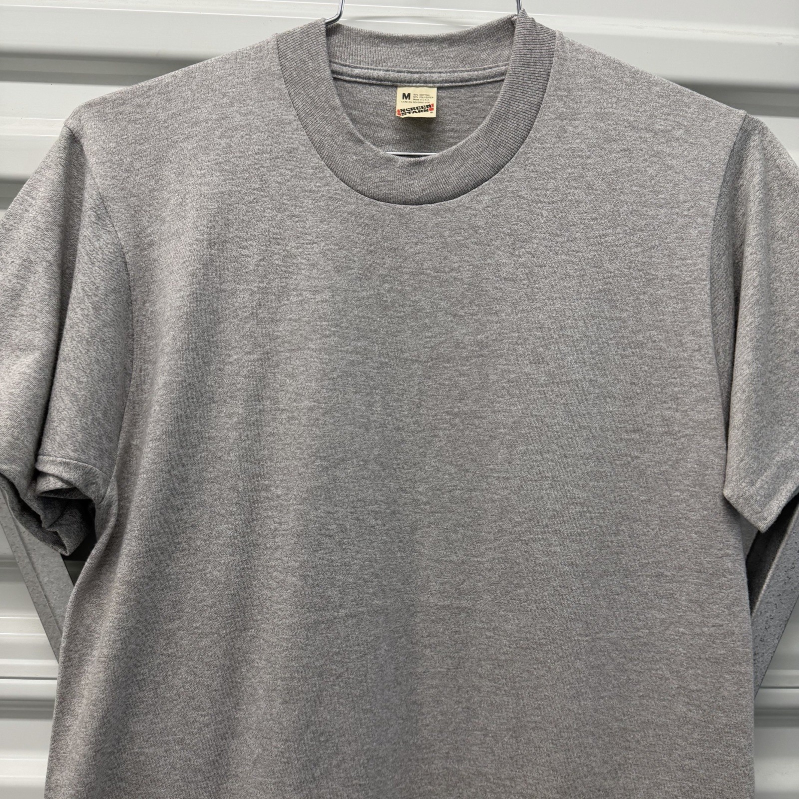 Vintage Screen Stars Heather Grey Blank T-shirt M 50/50 USA Made 80s Gym Solid