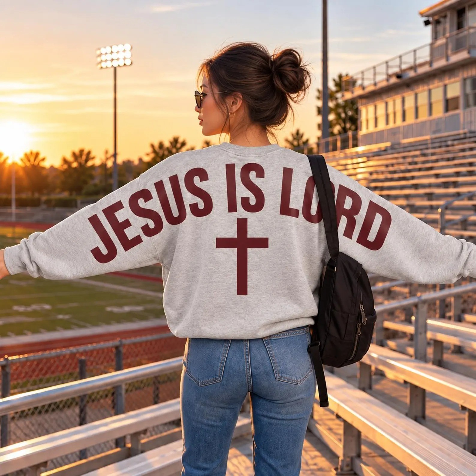 Jesus Is Lord Cross Shoulder Sweatshirt Christian Faith Cross Graphic Pullover