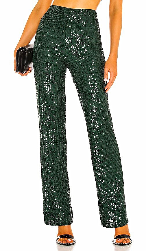 NWT $229 Camila Coelho Green Sequin Flared Dress Pants Women’s Party/Cocktail M
