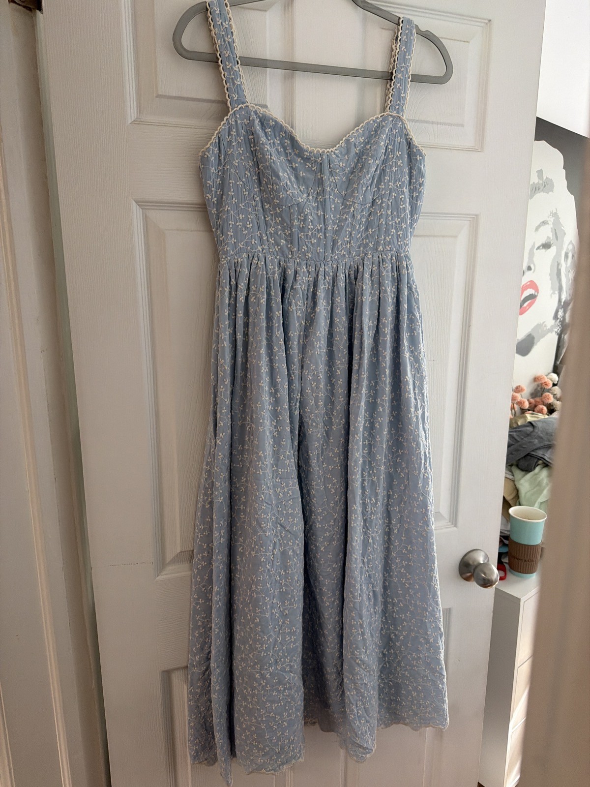 B.right Light Blue Embroidered Midi Dress Size M