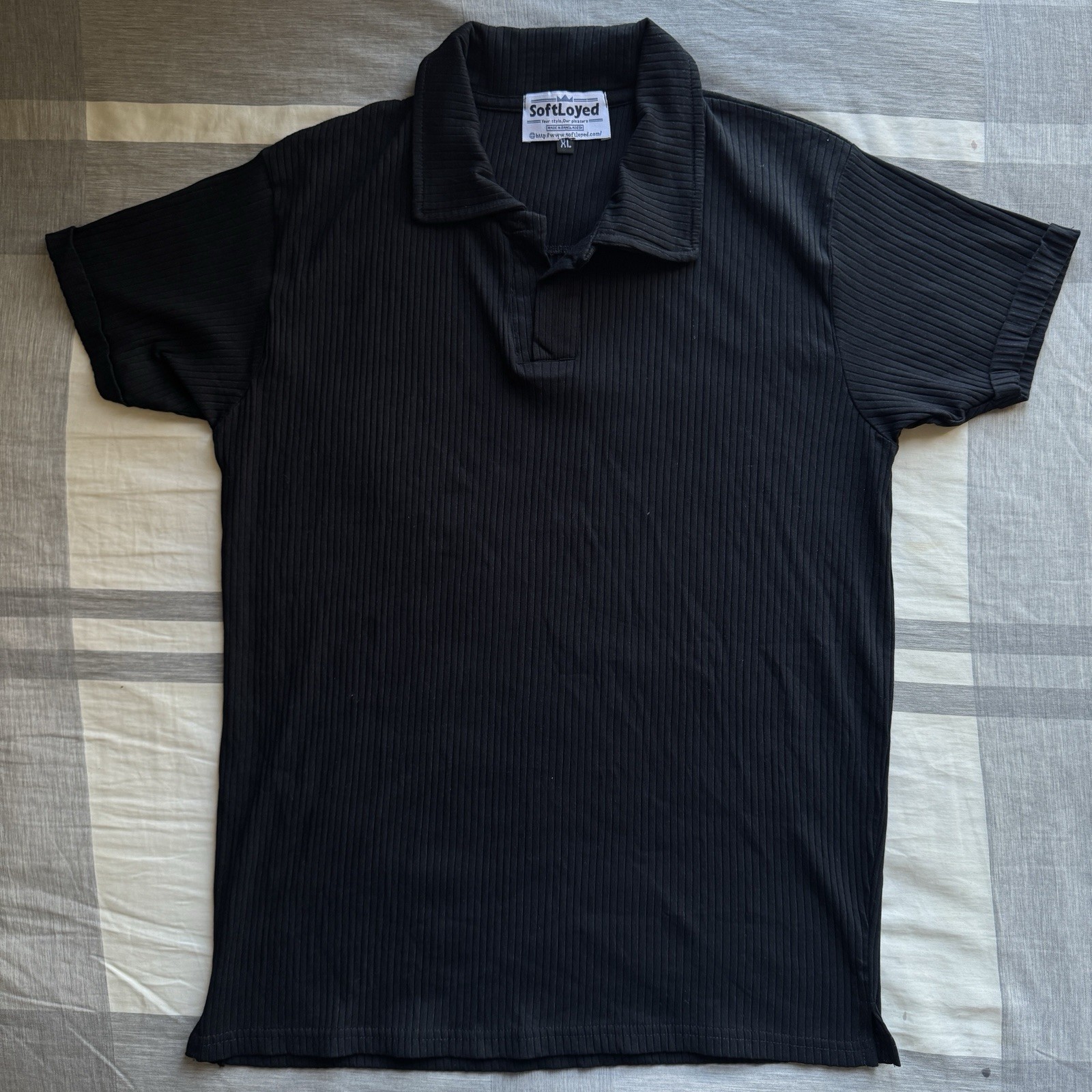 Men\'s Black Ribbed Polo Shirt – Tagged XL, Fits US Small, Factory Sample