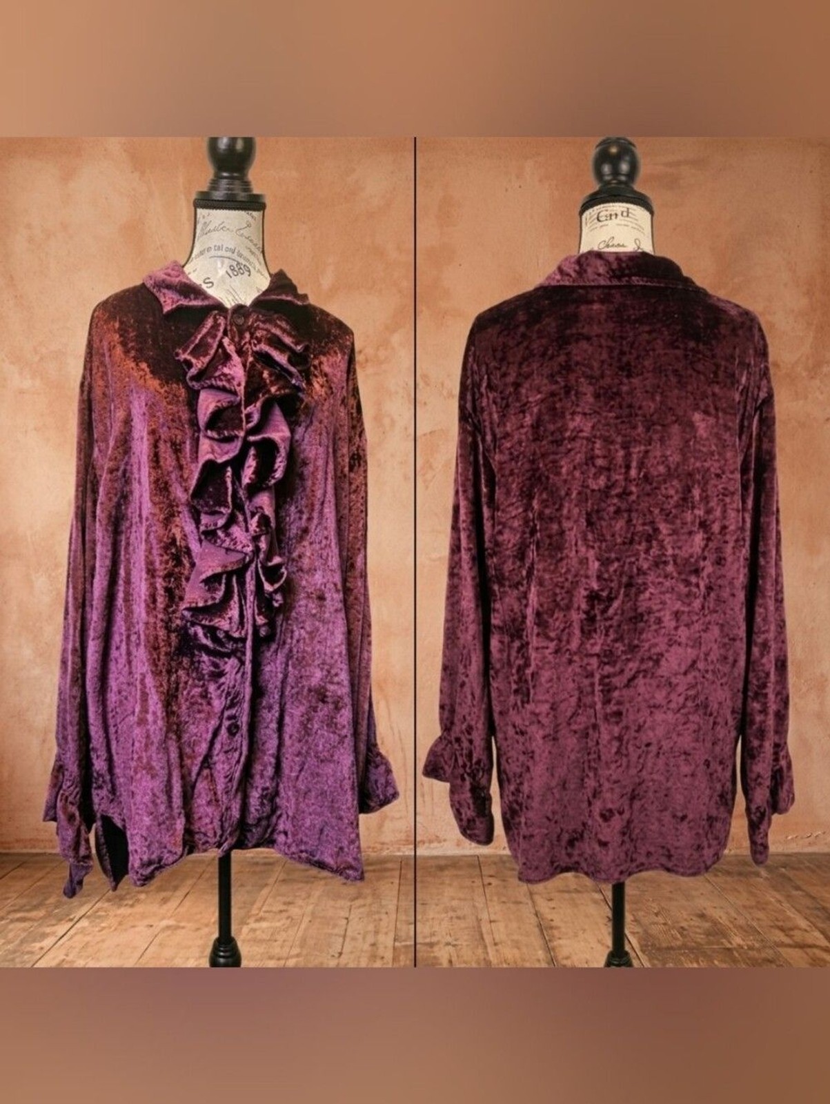 VTG 90s Morbid Threads Velvet Ruffle Pirate Blouse XL Goth