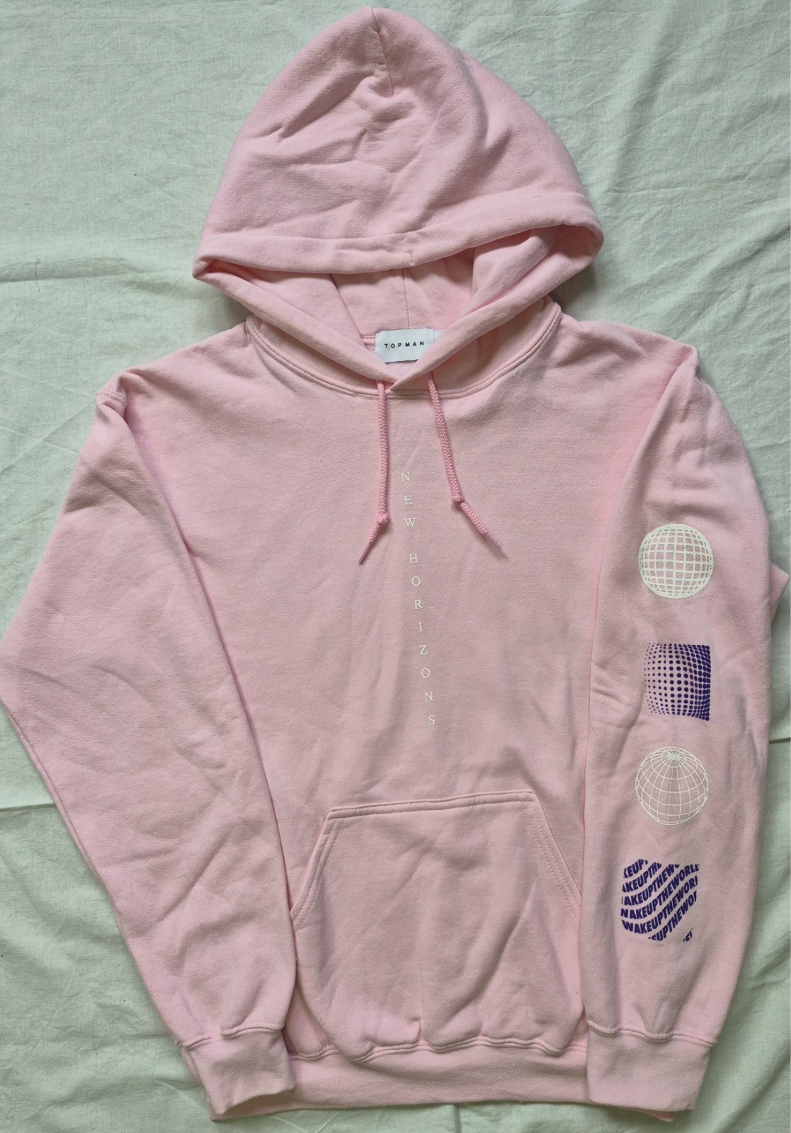 ​Topman Pink Hoodie New Horizons Graphic Sleeve Mens XS Made in UK Sweatshirt
