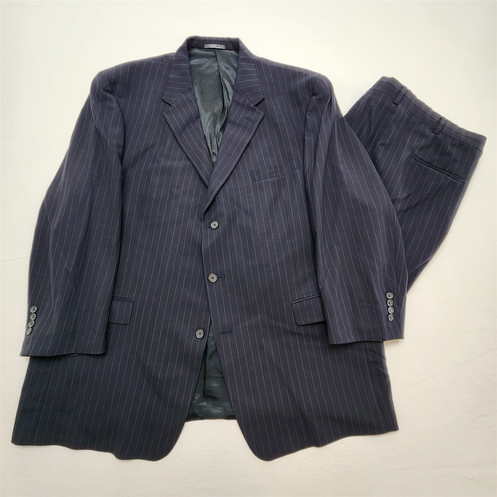 Vtg Austin Reed USA Old Money 54L 46x32 Navy Pinstripe 100% Wool Mens Suit