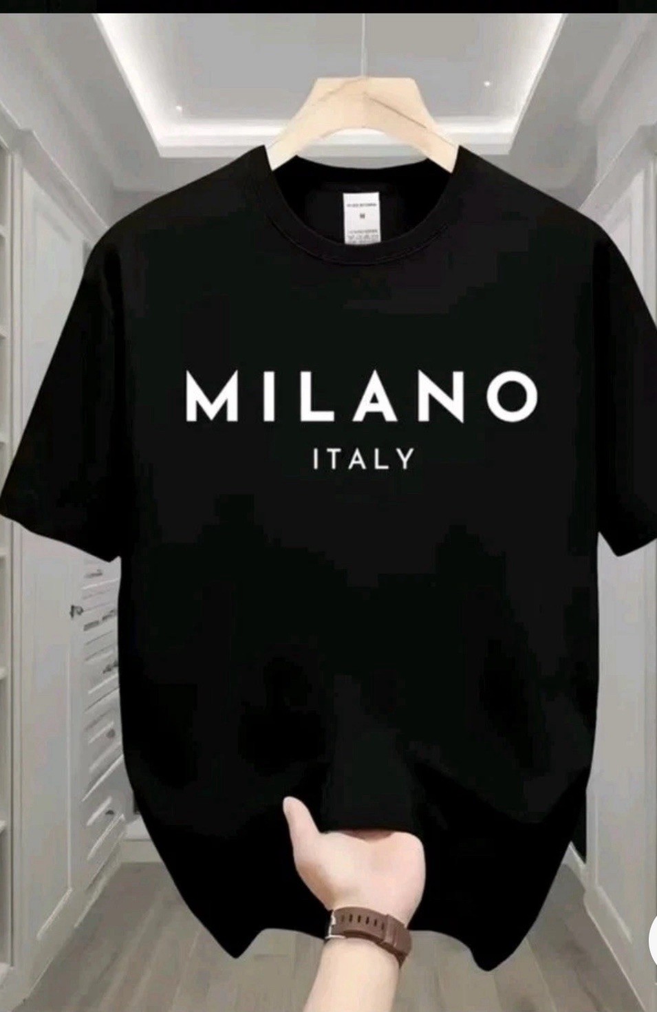 Milano Men\'s Black Milano Italy Logo Graphic Crew Neck T-Shirt