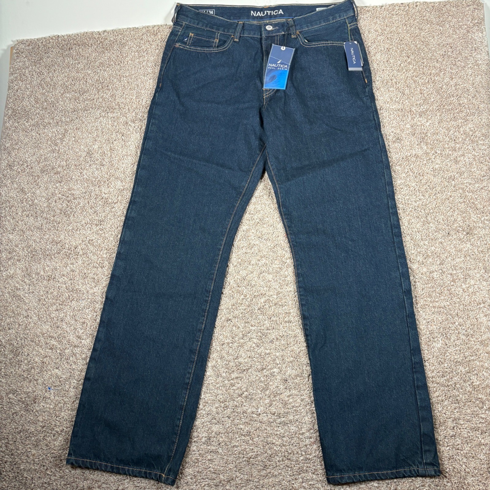 Nautica Mens Authentic Loose Fit Jeans 34x34 Dark Wash Pure Ocean Wash  NEW