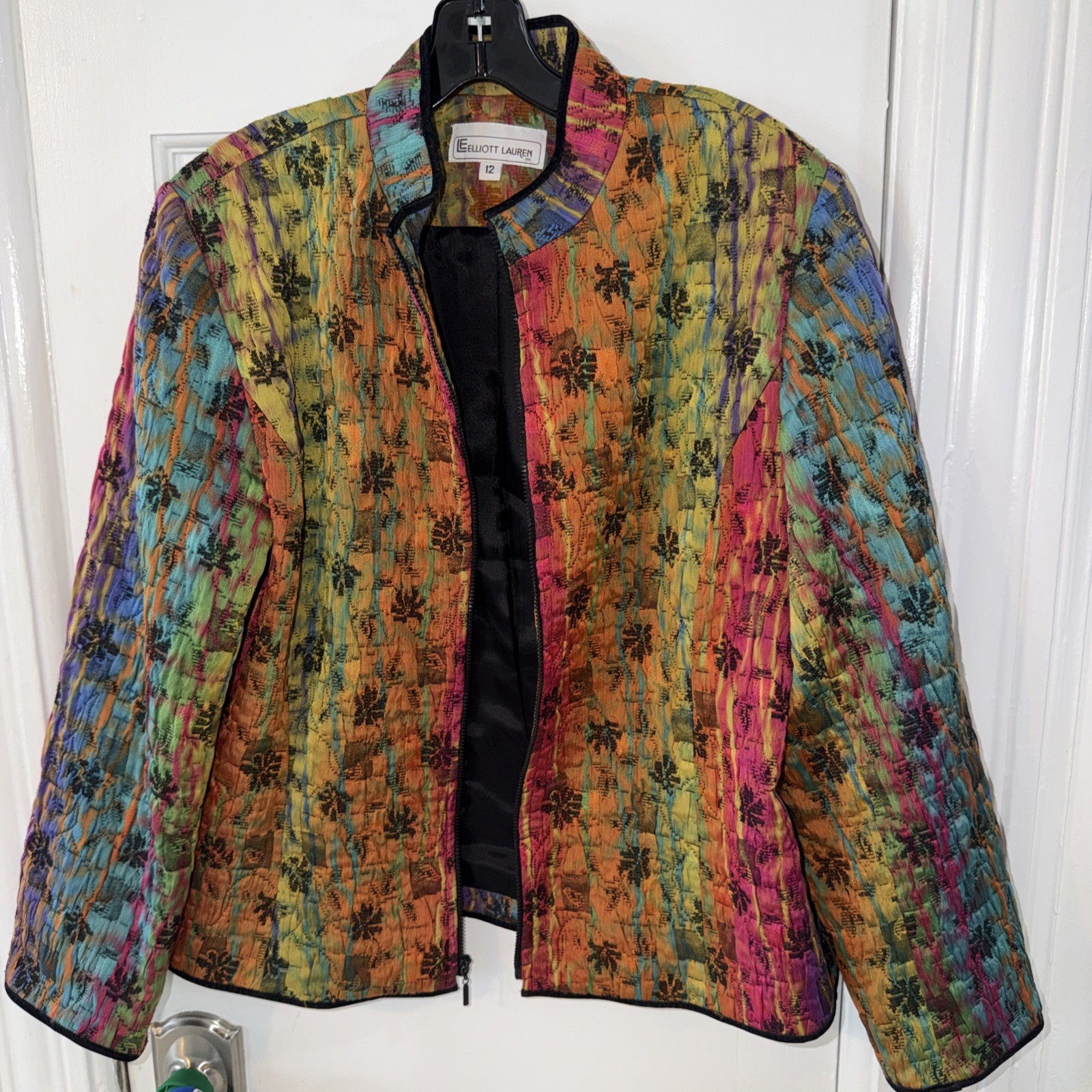 Vintage Elliott Lauren Quilted Tapestry Jacket Art to Wear Zip Coat USA Size 12